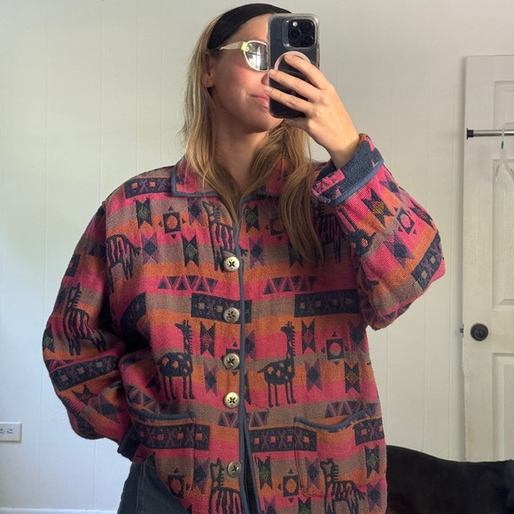 Jane Ashley Animal Print Tribal Pink Teddy Jacket Oversized Casual - Picture 3 of 6